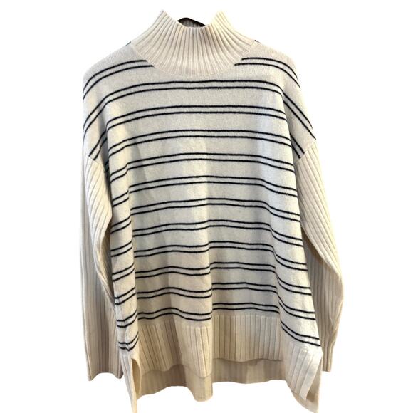 L L Bean Women's 1X Sweater Cream Navy Stripe Turtle Neck NWT Cozycore Preppy - Picture 1 of 6